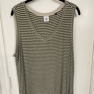 CAbi Green and White Striped Tank Top